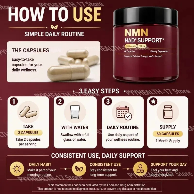 Suplemento de suporte NMN NAD + 1000 mg com TMG e quercetina para energia celular, envelhecimento saudável e suporte antioxidante 60 cápsulas