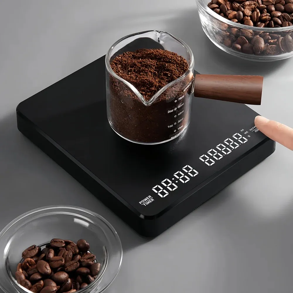 Balança de café eletrônica de alta precisão, com almofada à prova d'água, display led, cronometragem usb, acessórios profissionais para café doméstico, 3kg/0.1g