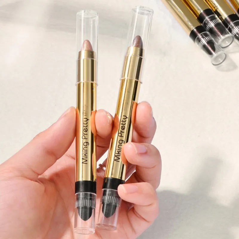 Caneta de sombra para os olhos, 6 cores, maquiagem para os olhos, caneta de bicho da seda, caneta de destaque de ponta dupla, bastão de sombra para os olhos, micro-pérola, maquiagem fosca feminina