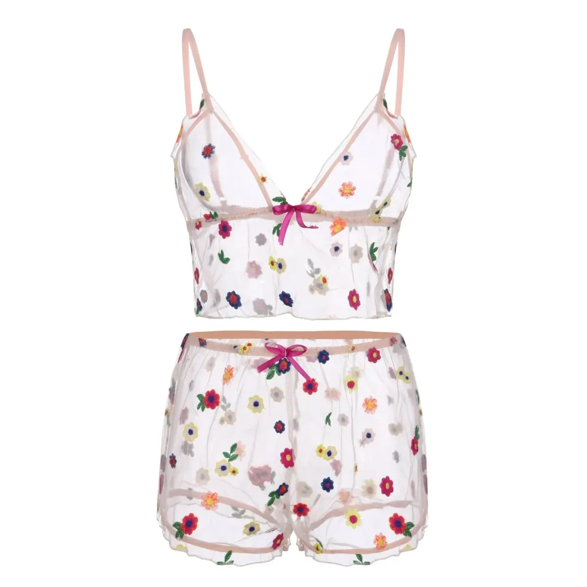 Sedutor fino sleepwear sexy conjunto de sutiã sem fio malha transparente tanga roupa interior flor bordado lingerie para senhoras
