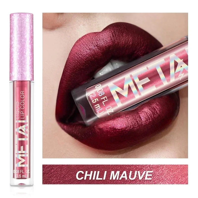 Batom líquido metálico fosco, à prova d'água, longa duração, copo antiaderente, brilho labial brilhante, feminino, maquiagem para lábios, 12 cores