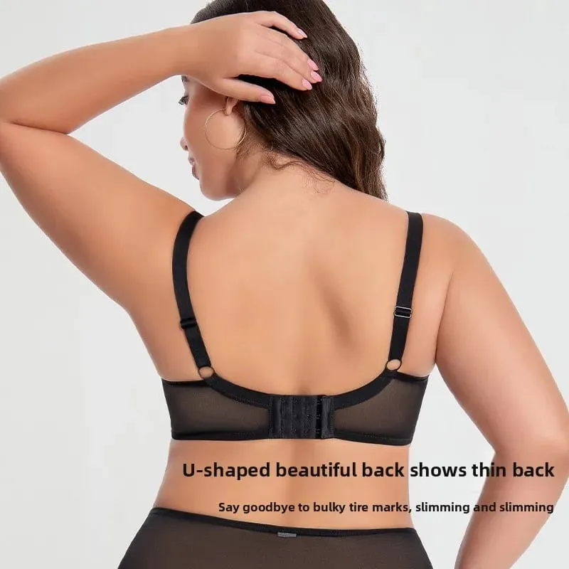 Plus size conjunto de sutiã d-l copo minimizador cobertura completa lingerie anti flacidez push up malha respirável calcinha de cintura alta feminina — image 5