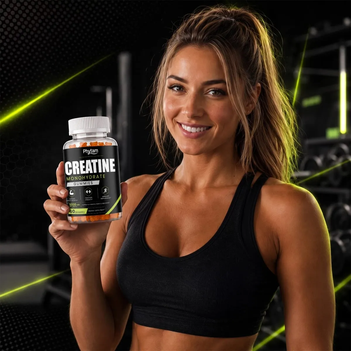 5000mg Creatina Monohidratada Bear Gummies 60 Count Mastigável Suplemento Nutricional de Treino Diário Suporta Desempenho Atlético e Manutenção Muscular