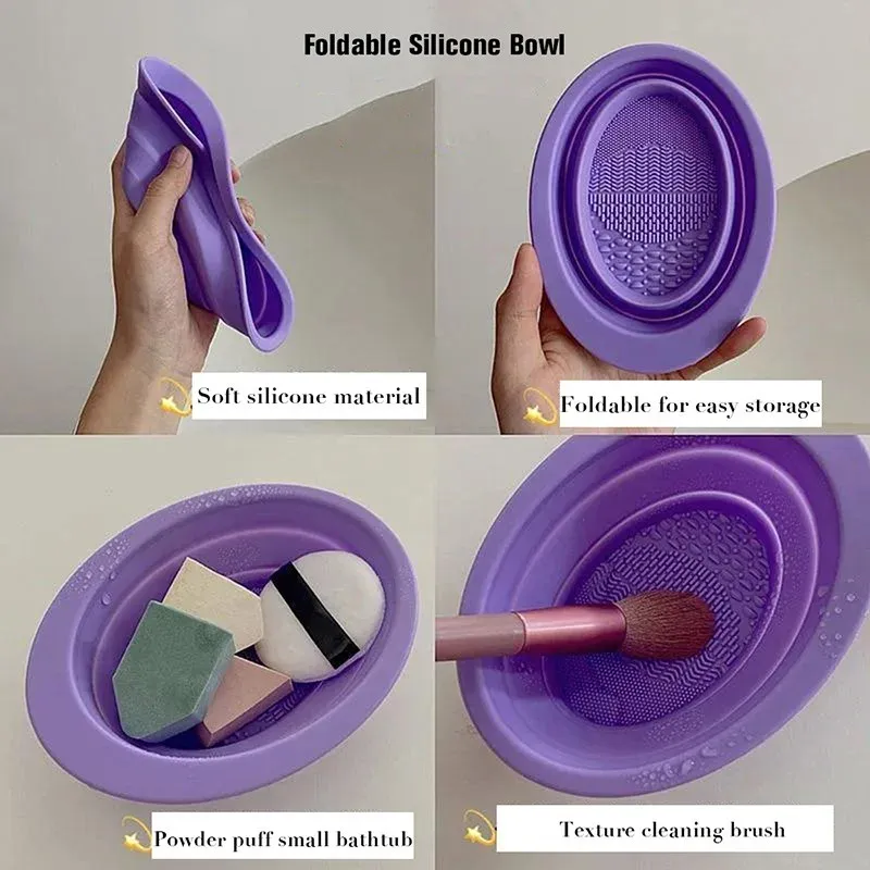 Escova de maquiagem de silicone limpador tigela dobrável tapete limpo cosméticos fundação sombra em pó escovas ferramentas de limpeza suprimentos de maquiagem