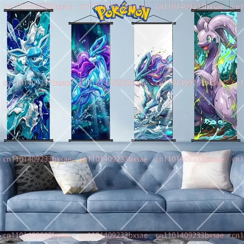 Pokémon anime hd rolagem pintura eevee pikachu suicune charizard mewtwo fundo arte da parede decoração cartaz presente das crianças