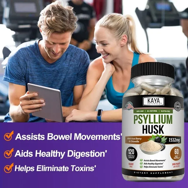 Psyllium Husk Capsules - 1532 Mg - Enriched with Ginger Root and Aloe Vera To Support Bowel Digestive and Detoxification Health