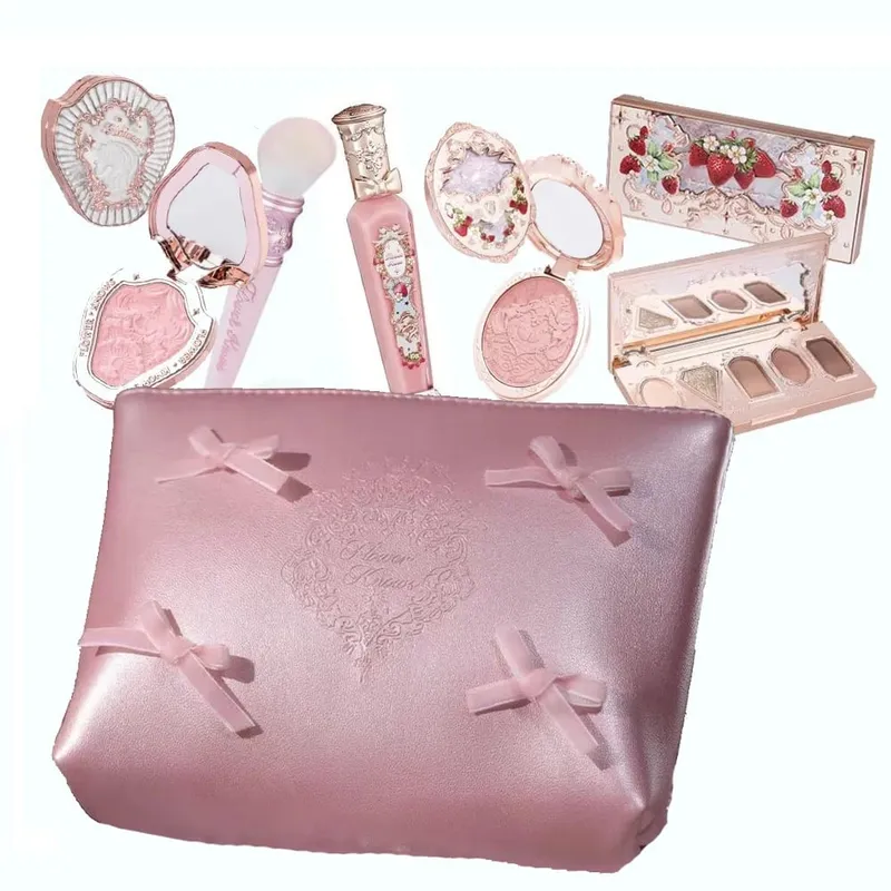 Conjunto de maquiagem Flowerknows Kit de presente Shimmer Full Box Blush Creme labial de veludo de longa duração com bolsa Kit de maquiagem — image 1