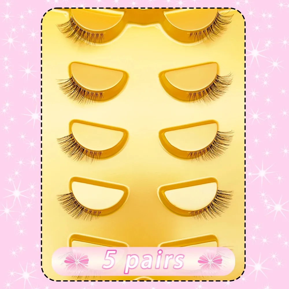 Natural Cat Eye Half False Eyelashes 5Pairs Clear Band Soft Faux Mink Lashes FluffyShort EyelashesReusable Makeup Lash Extension