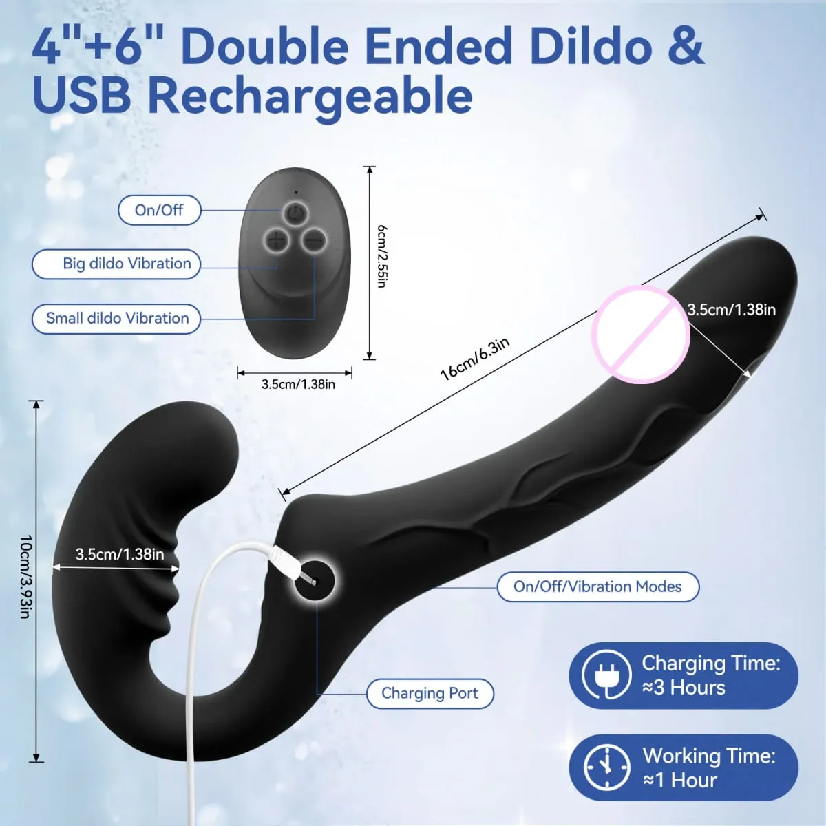 6 Inch & 4 Inch Strap On Double Sided Dildo 10 Strong Vibrating Anal Clitoral G Spot Vibrator Pegging & Lesbian Sex Toys