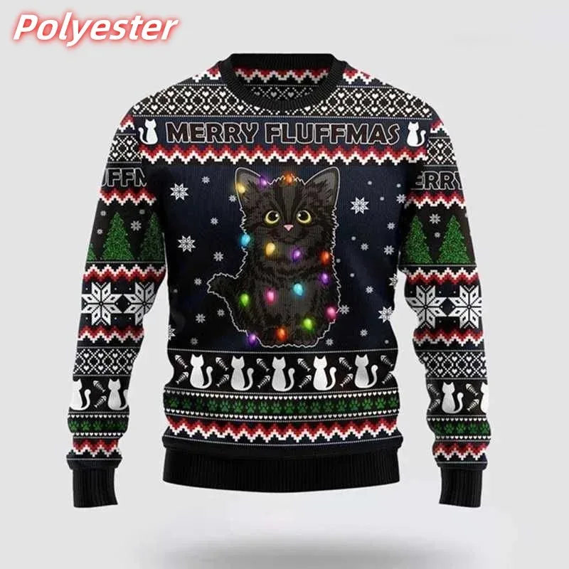 3D พิมพ์ Cat Snowflake Hoodie สำหรับผู้ชายคริสต์มาสของขวัญรูปแบบเสื้อกันหนาวลำลองแขนยาว Pullovers รอบคอ Hoodies — image 5