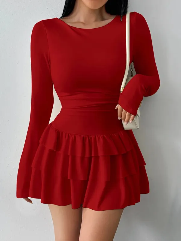 Vestidos temperamento 2025 mulher mini vestidos estilo simples elegante francês bodycon magro plissado moda manga longa deslocamento sexy — image 12