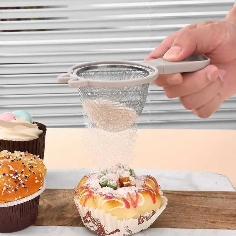 Mini peneira de malha fina, filtro de chá, farinha de café, filtro de cozinha, aço inoxidável, filtro matcha fino com binaural de 7.5cm de diâmetro