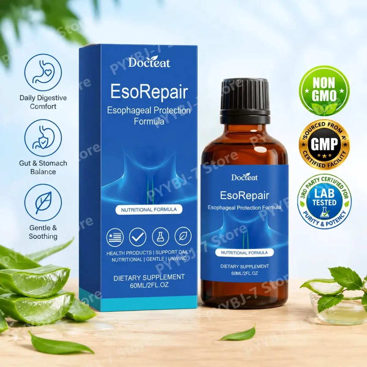 消化和腸道支持補充劑液體草本混合物含維生素蘆薈薑黃葡萄籽 60 毫升腸道健康