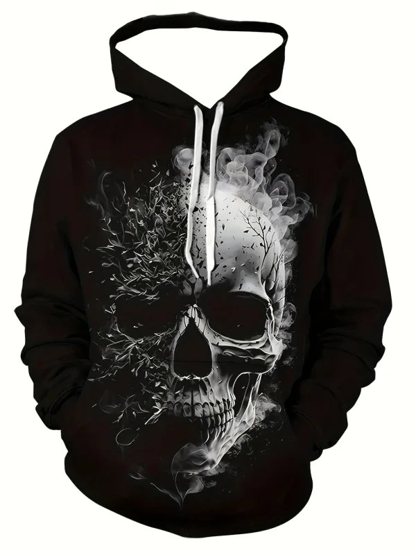 3D Printed Skull and Rose Sweatshirts Drawstring Sportwear Long Sleeved Tops Men's Hooded Hoodies Street Graphic Men's Clothing