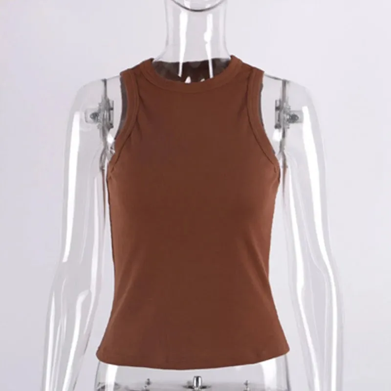 Ribbed Knitted Tops Neck Summer Basic Shirts White Black Casual Sport Vest Off Shoulder Green Women's Tank Top