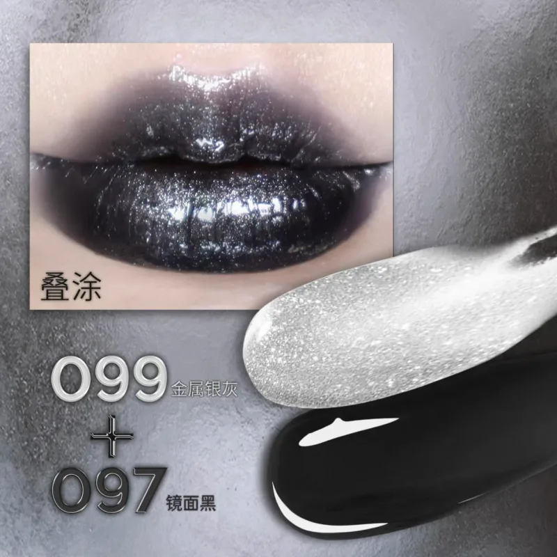 Hyntoor batom preto com glitter gótico, conjunto de cores duplas, prata fosca, nutritivo, cetim escuro, metálico, efeito esfumaçado diário