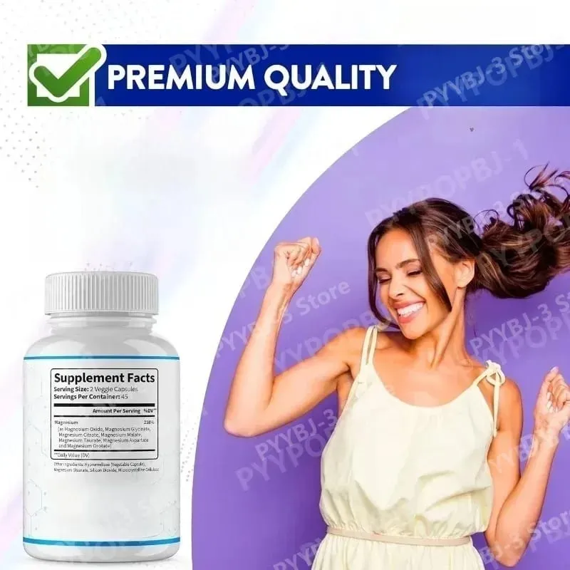 Suplemento de magnésio 1000mg Complexo 7 em 1 com glicinato citrato malato taurato apoia relaxamento muscular suporte para sono 90 Ct