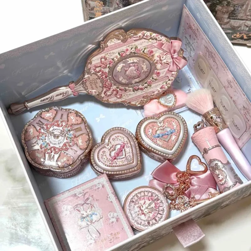 Conjunto de maquiagem Flower Knows Bunny Garden - Caixa de cosméticos grátis com blush, sombra, brilho labial, conjunto de presente de alta qualidade