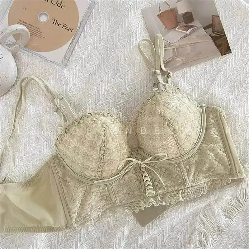 Lace Push Up Bra No Underwear Padding Slim Wireless Seamless Summer Sexy Bralette for Small Chest Lift Side Support Anti Sagging