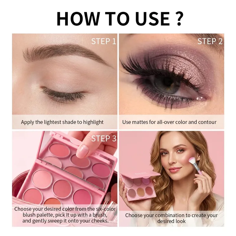 Matte Shimmer Nude Eyeshadow & 6 Tone Blush Powder Palette Long Lasting Blendable Face Eye Makeup Kit with Applicator Brushes