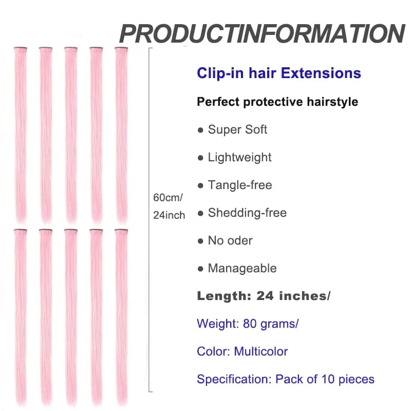 10 pçs 24 Polegada destaque colorido único clip-in extensões de cabelo sintético peças para halloween cosplay festa de aniversário — image 3
