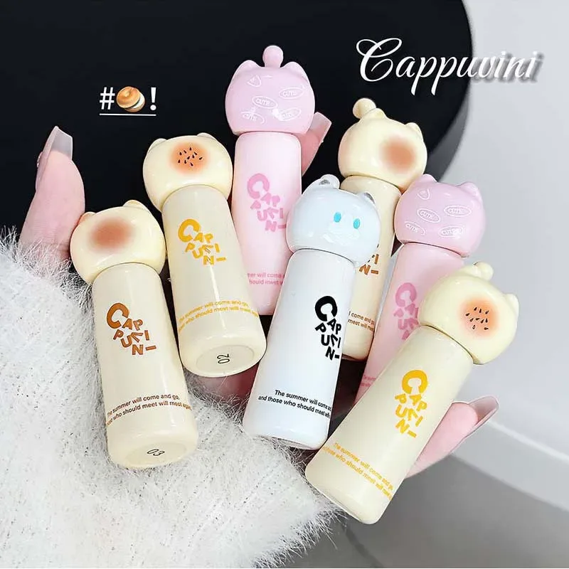 Gato bonito espelho de água brilho labial hidratante duradouro rosa damasco matiz labial esmalte nude batom coreano maquiagem menina