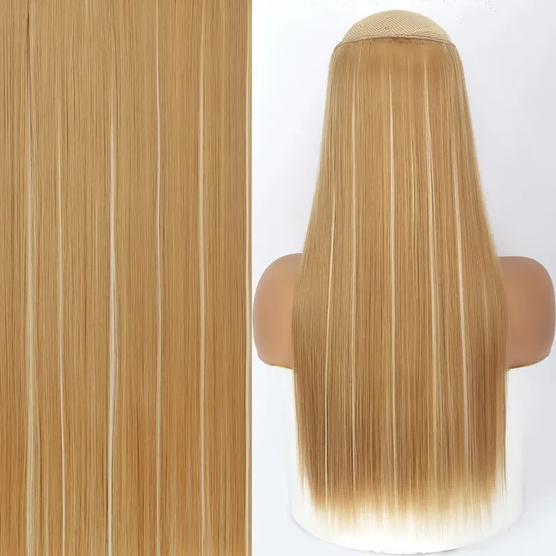 Synthetic No Clip Invisible Wire Hair Extensions Straight Black Blonde One Piece False Hairpiece Hair Extension — image 26