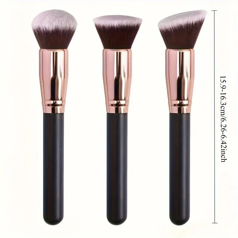 Conjunto de pincéis de maquiagem profissional, 3 peças, com base, blush e sombra, cerdas de nylon macias, portátil, ideal para viagens