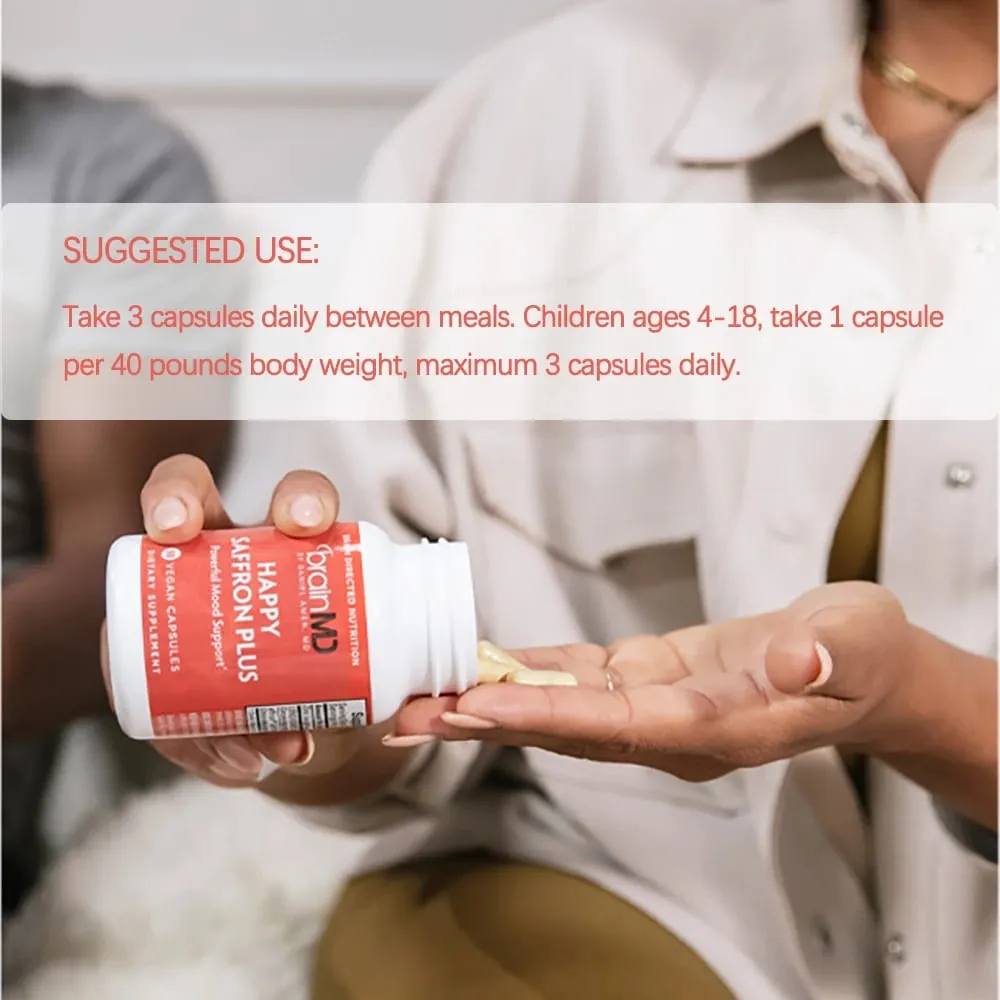 Suplementos Happy Saffron Plus - Suplemento de extrato de flor de açafrão para suporte à saúde ocular - Intensificador de humor para homens e mulheres