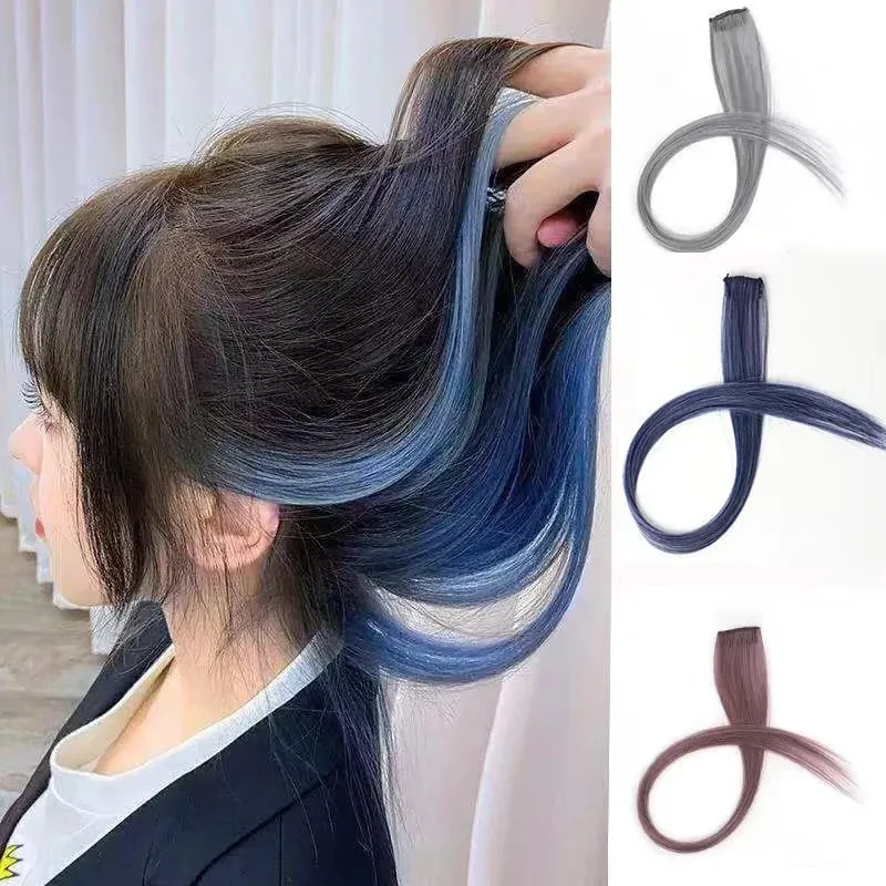 Synthetic 50cm Long Straight 5pcs/Pack Hair Extension Multi Color Hairpiece Wigs for Women