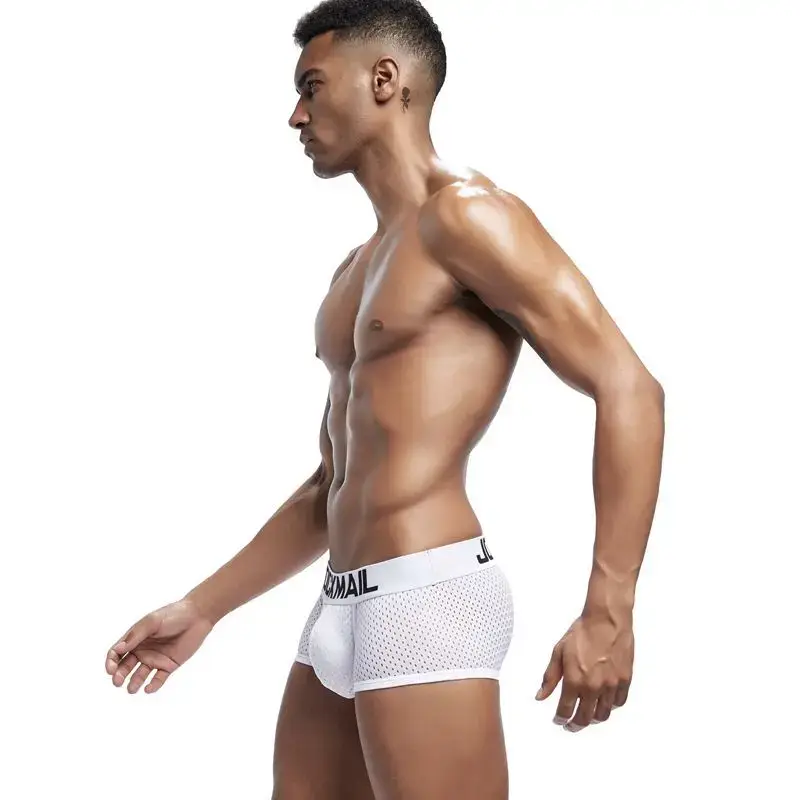 Jockmail Boxers Sexy Mens Panties Mesh Quick-drying Breathable Calzoncillos Solid Color Simple Boxers Hombre Semi-transparent