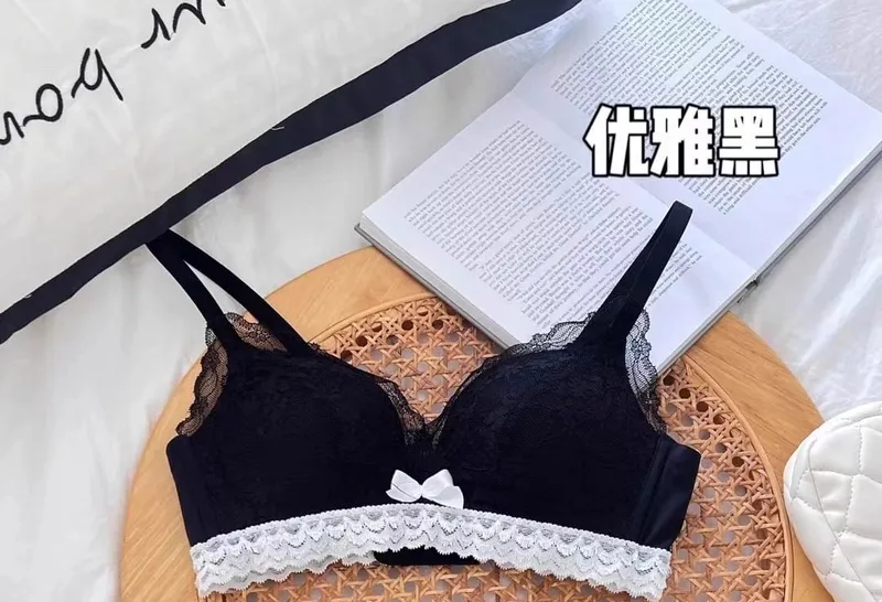 ​Japanese Anime Lace Bra Set Push Up Wireless Bralette Small Bust Seamless Sexy Triangle Cup Lingerie Set Spring Summer MOYISU