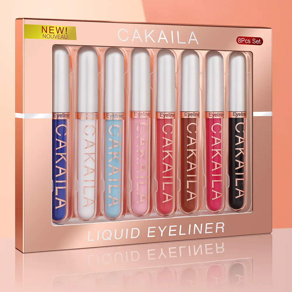 Conjunto de canetas delineadoras à prova d'água, 8 cores, glitter de longa duração e maquiagem colorida para os olhos, cosméticos de beleza fosco, kit de lápis de delineador