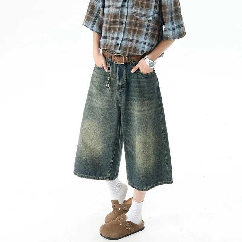 Pantalones Cargo con múltiples bolsillos, pantalones vaqueros cortos de verano, ropa informal estilo Hip Hop, pantalones cortos vaqueros holgados, pantalones Capris de pierna ancha informales 5XL-M
