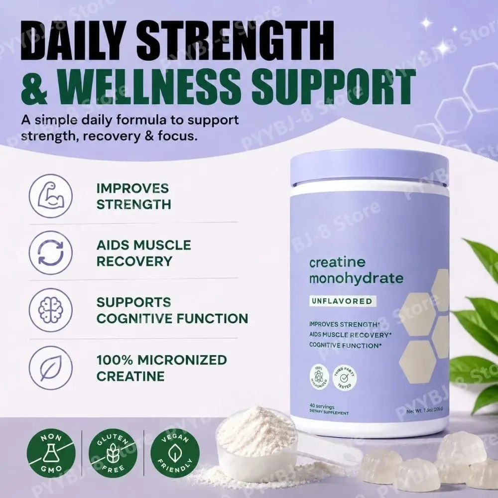Creatine Monohydrate Powder 100% Micronized Improves Strength Supports Muscle Recovery and Cognitive Function 206g 40 Servings