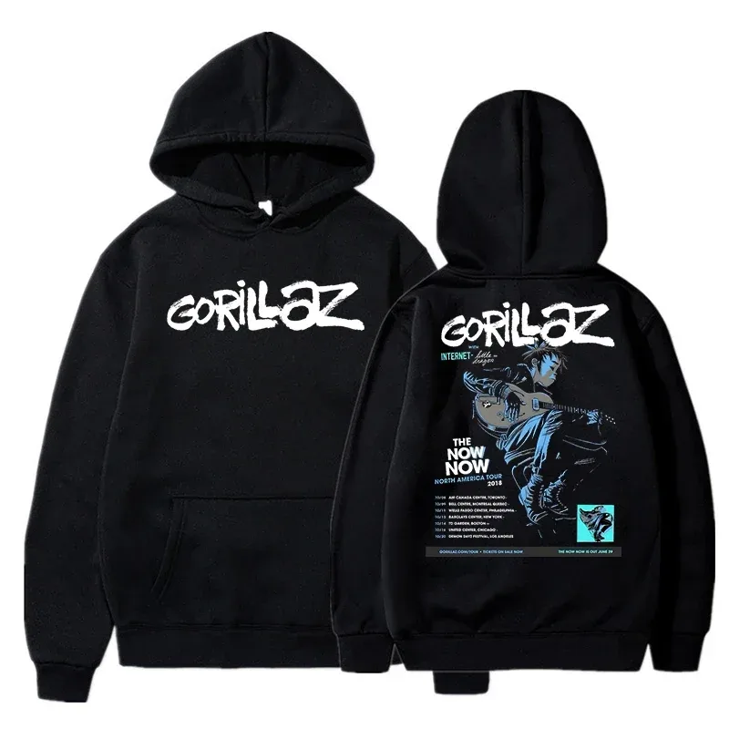 秋冬套頭衫長袖寬鬆柔軟衛衣街頭服飾外套 Gorillaz 印花男女連帽衫