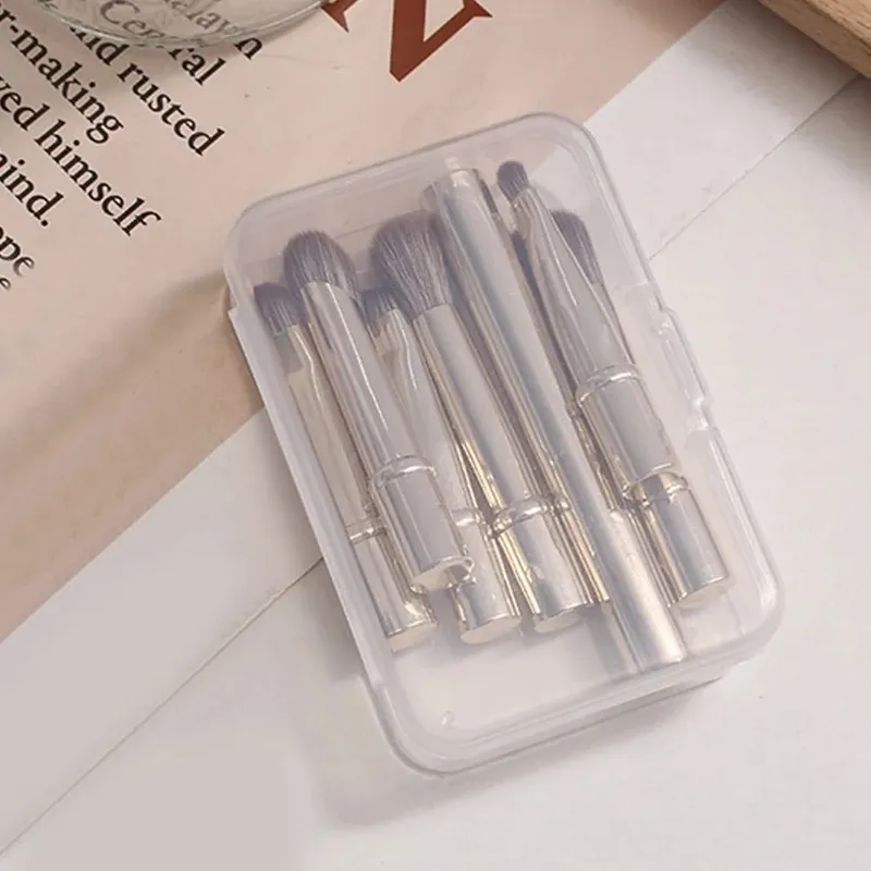 6 pçs portátil maquiagem escova substituição cabeça conjunto nariz sombra escova com caixa para mulheres profissional cosméticos puff escova mais limpa