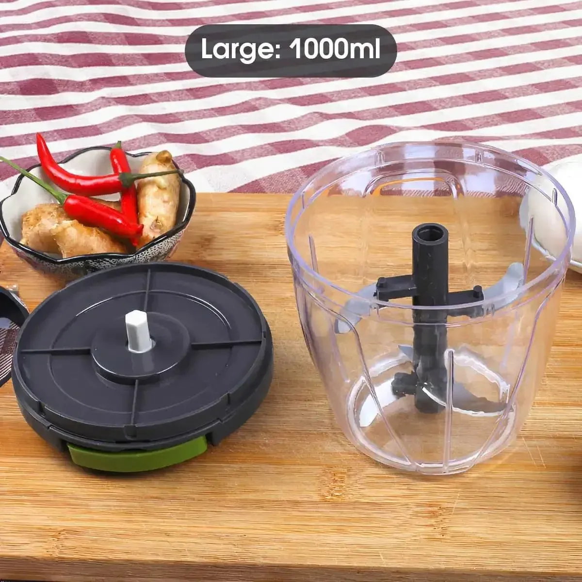 Cortador manual de alimentos 1000ml, corda de tração manual, cortador de vegetais, cebola, alho, frutas, ervas, nozes, cozinha, processador de alimentos