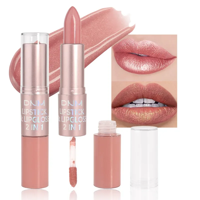DNM Double Headed Mate Lipstick And Lip Gloss Long Lasting Makeup 2 In 1 Stick Moisturizing Lipgloss Tint Cosmetics Lip Stain
