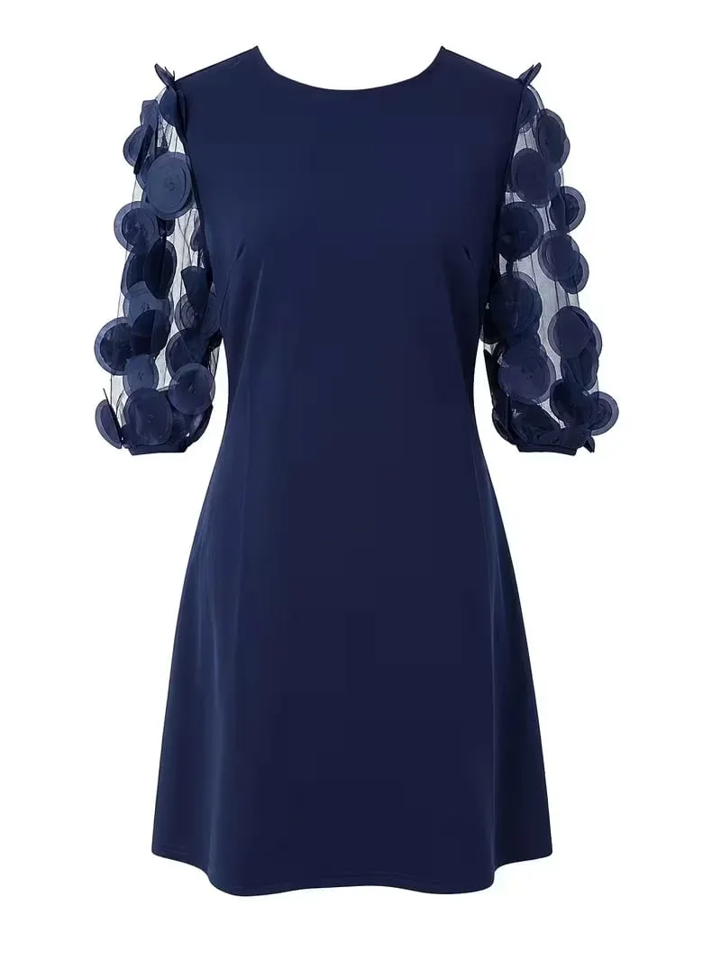 Feminino elegante em torno do pescoço meia manga cocktail túnica cor sólida solto skatista mini vestido — image 3
