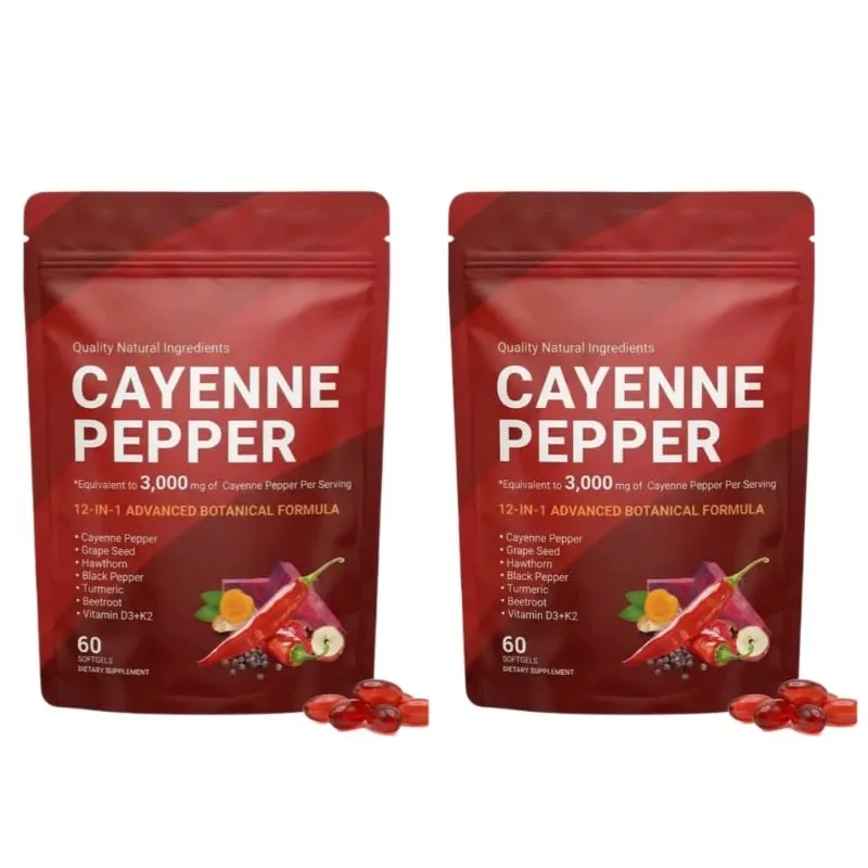 Suplemento de cápsulas de pimenta caiena com semente de uva, beterraba, cúrcuma, vitaminas D3 K2, suporte de ervas, veias das pernas, saúde dos vasos sanguíneos