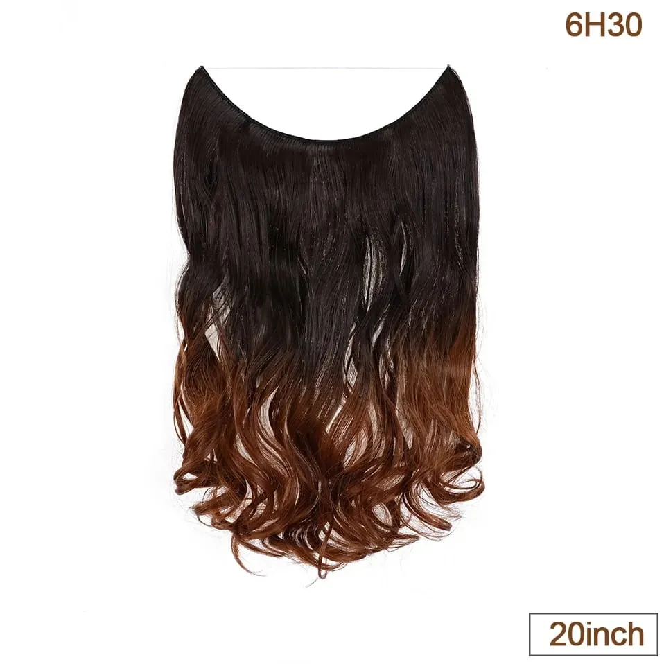 Extensões de cabelo de fio invisível sintético fio transparente ajustável longo ondulado encaracolado secreto hairpiece 20 Polegada para mulher