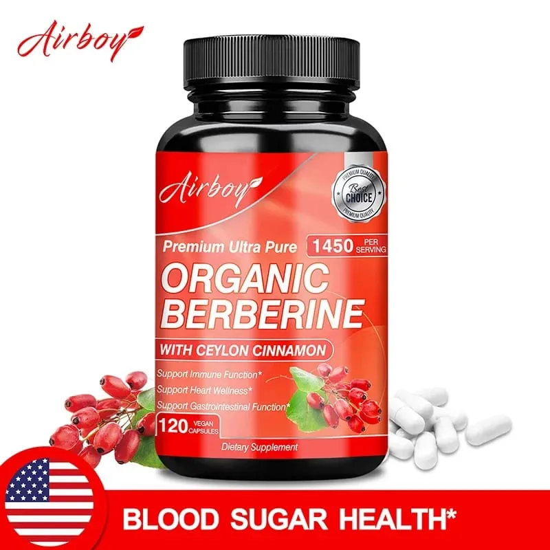 Cápsulas de berberina - com canela do Ceilão - equilíbrio de açúcar no sangue, saúde cardiovascular, ajuda na digestão, promove o metabolismo
