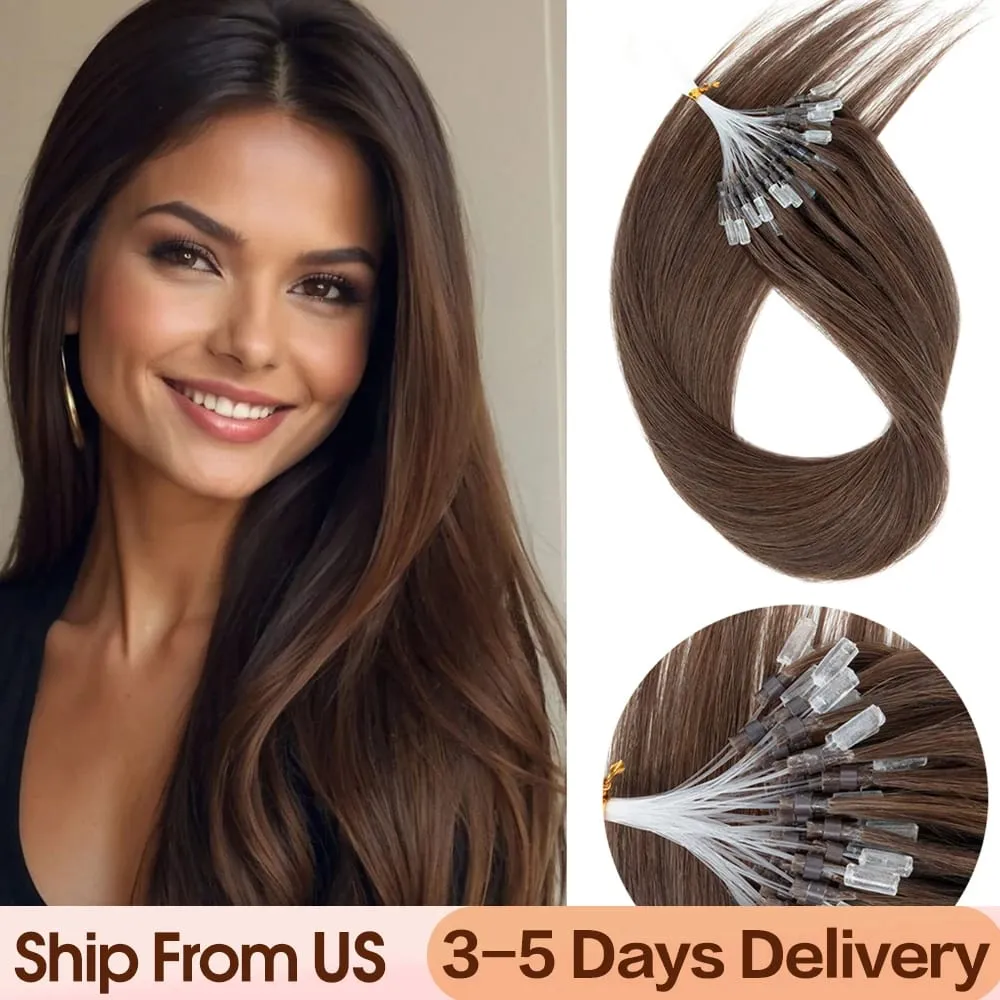 Extensões de cabelo humano micro loop, fácil instalação em casa, micro contas, loiro, marrom, preto, reto, 30 g/pacote