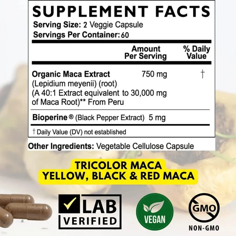 Raiz de Maca Negra de Força Máxima - 30 000 Mg - Extrato de Raiz de Maca em Gelatina do Peru