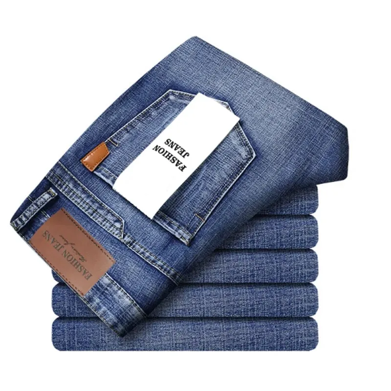 Wthinlee 8 modelos primavera outono negócios jeans masculino casual estiramento reto moda clássico trabalho calças jeans roupas de marca — image 1