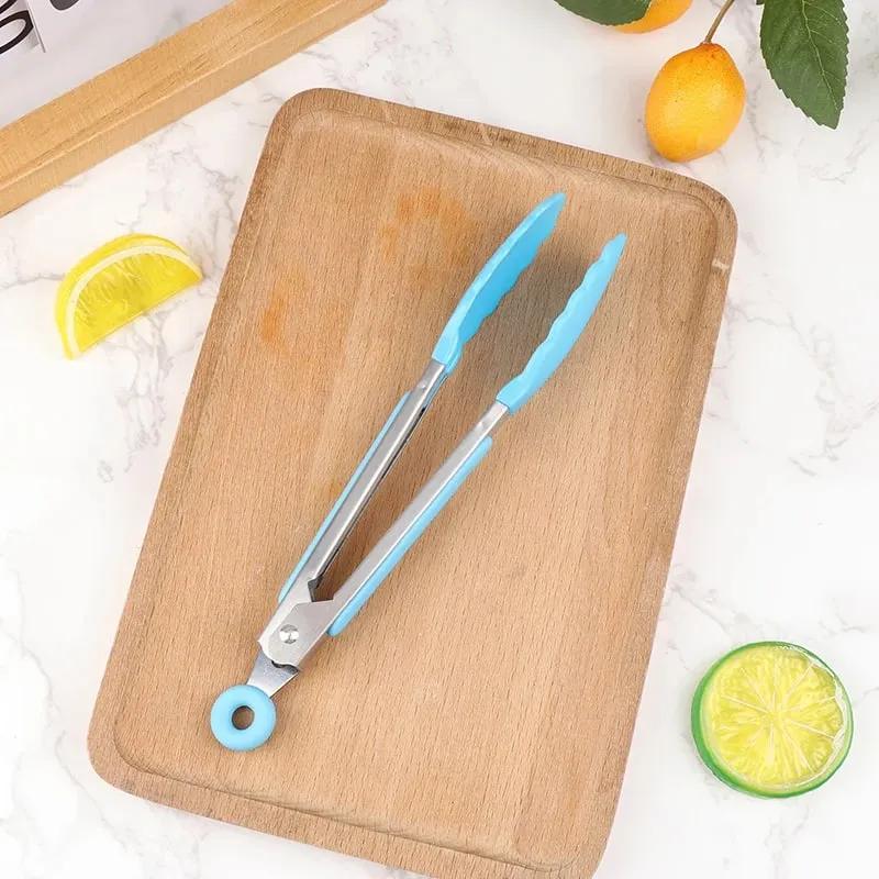 Silicone churrasco grelhar tong cozinha cozinhar salada pão servindo tong antiaderente clipe de churrasco braçadeira ferramentas de aço inoxidável gadgets