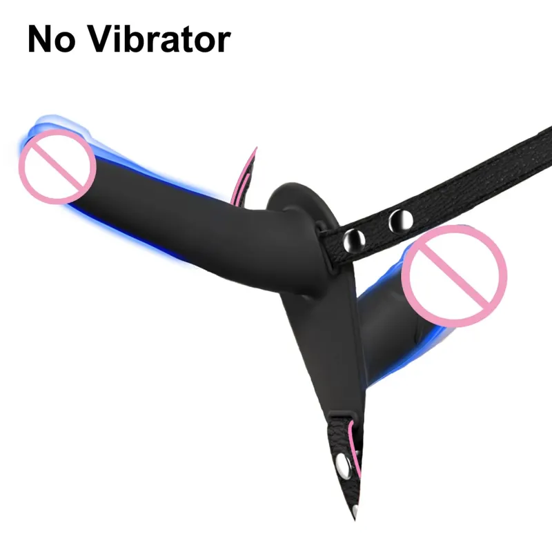 Strap-On Vibrador com Arnês Ajustável Wearable Realista Duplo Vibradores Vibradores Adultos Brinquedos Sexuais para Mulheres Lésbicas
