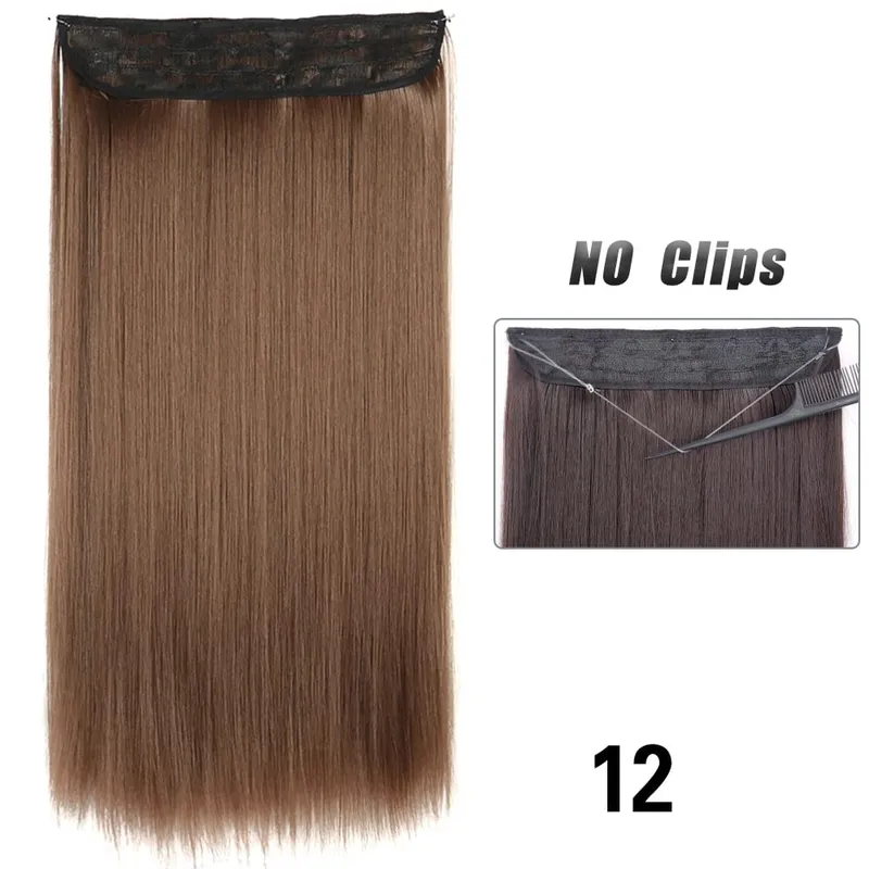 Sem clipes extensões de cabelo fio invisível longo em linha reta sintético falso pedaço de cabelo 80cm preto marrom loiro penteado