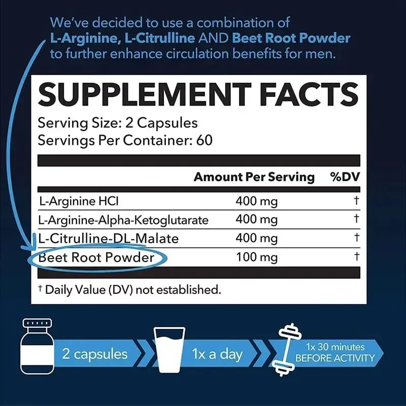 L-Arginine - Nitric Oxide Supplements - Boost Endurance & Strength Promote Muscle Growth Improve Performance